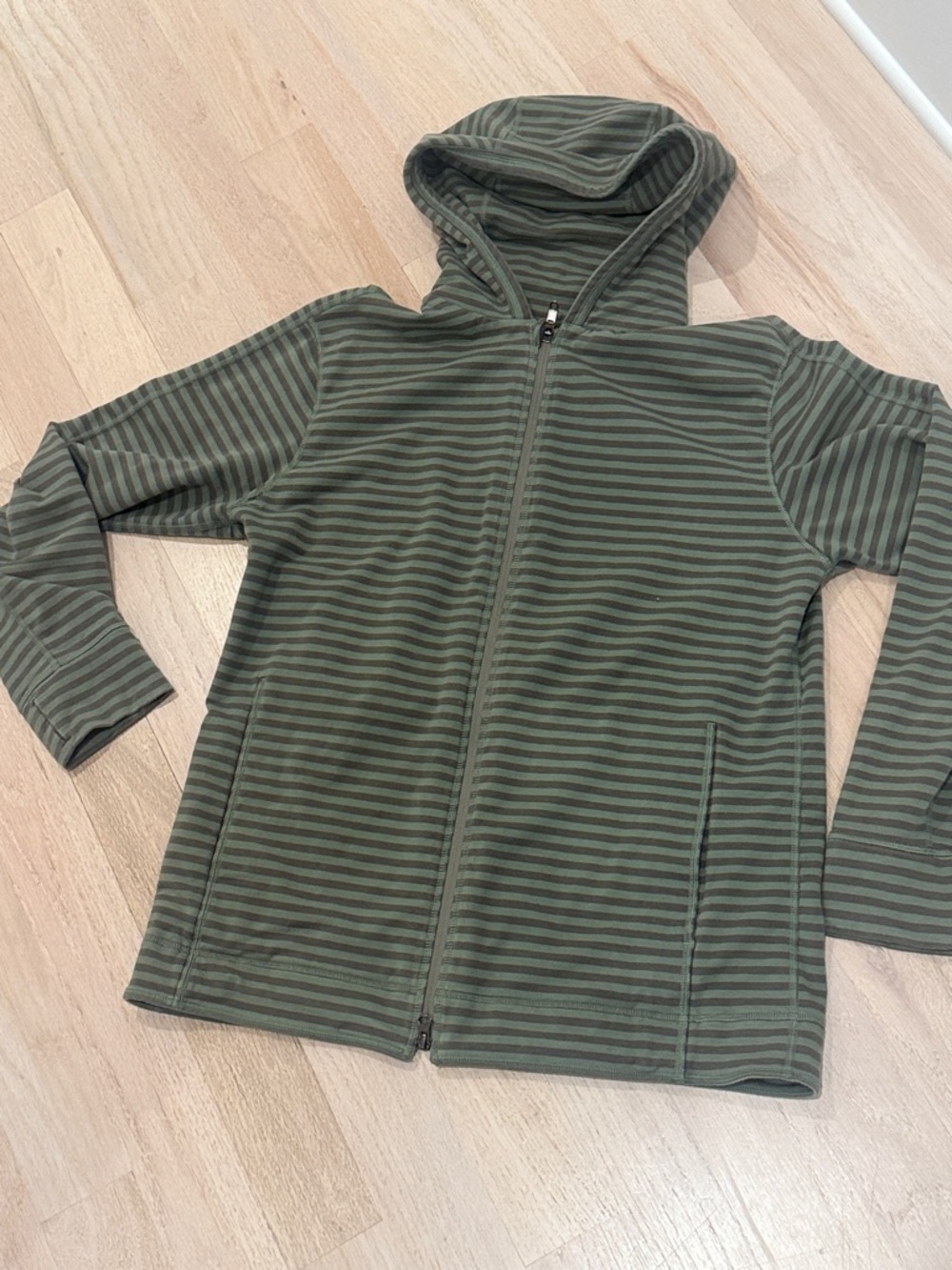 LULU Lemon reversible Striped Hooded Zip-Up Top - Olive Greene